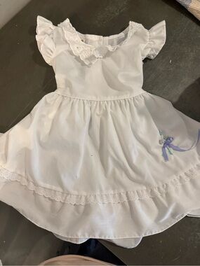 White Eyelet Ruffle Dress with Ribbon Accent